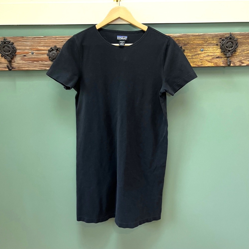 Patagonia Women Black Organic Cotton Short Sleeve Crew Neck T-Shirt Mini Dress S